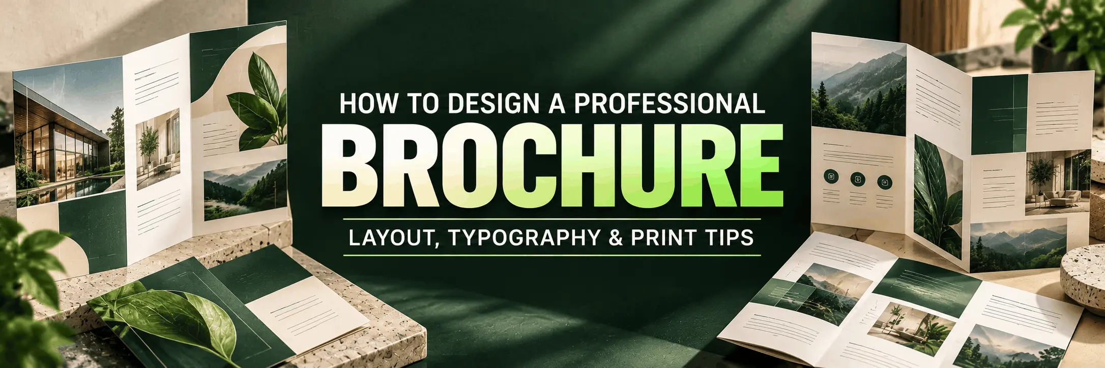 Designer working on a professional brochure layout with typography samples